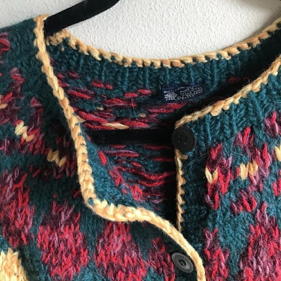 Handmade 100% Shetland Wool Forest Green Fairisle Cardigan Size S - Picture 6 of 7